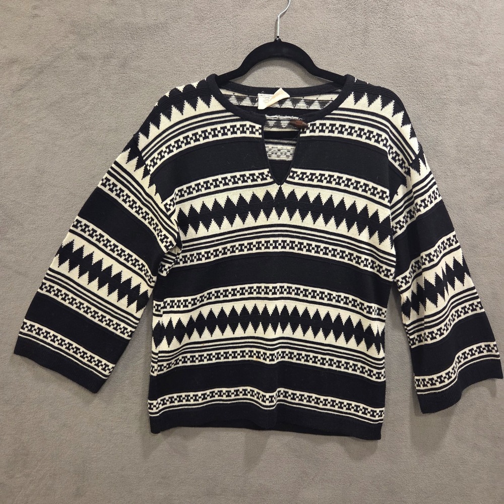 Elan Women's Aztec Knit Sweater Women Size Large Cream Black Toggle Southwestern